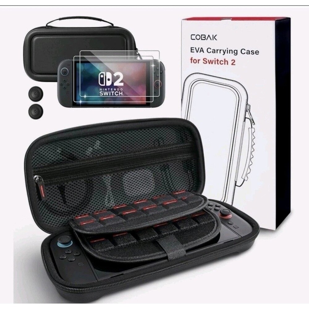 CoBak Large Capacity Black Carrying Case for Nintendo Switch 2 W/ Screen Protect
